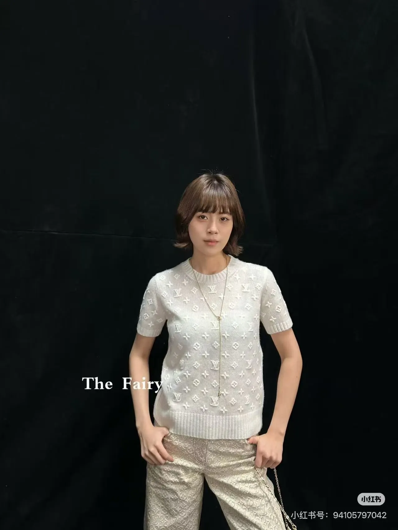 Louis Vuitton/Louis Vuitton 26ss women's presbyopic embroidered knitted short sleeves
